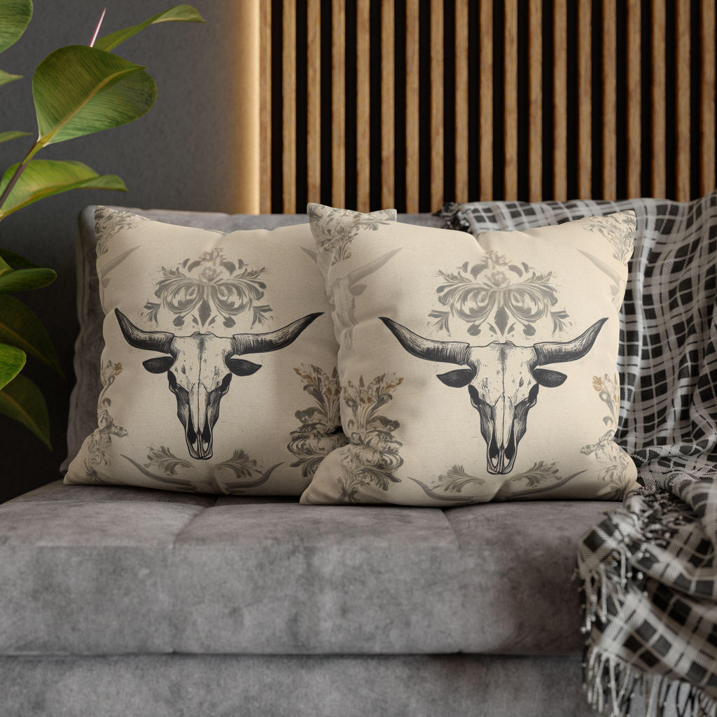 Southwestern Longhorn Skull Pillow Cover: Rustic Western Ranch Decor Accent for Country Living