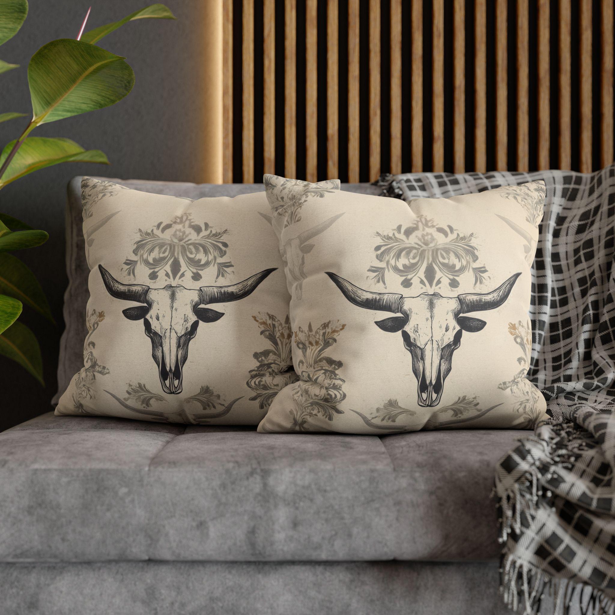 Southwestern Longhorn Skull Pillow Cover: Rustic Western Ranch Decor Accent for Country Living