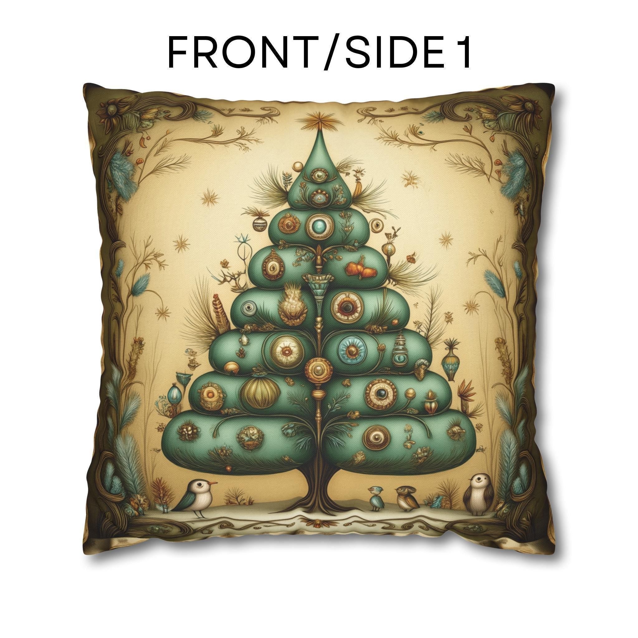 Whimsical Vintage Style Christmas Tree Pillow Cover: Playful Woodland Holiday Decor