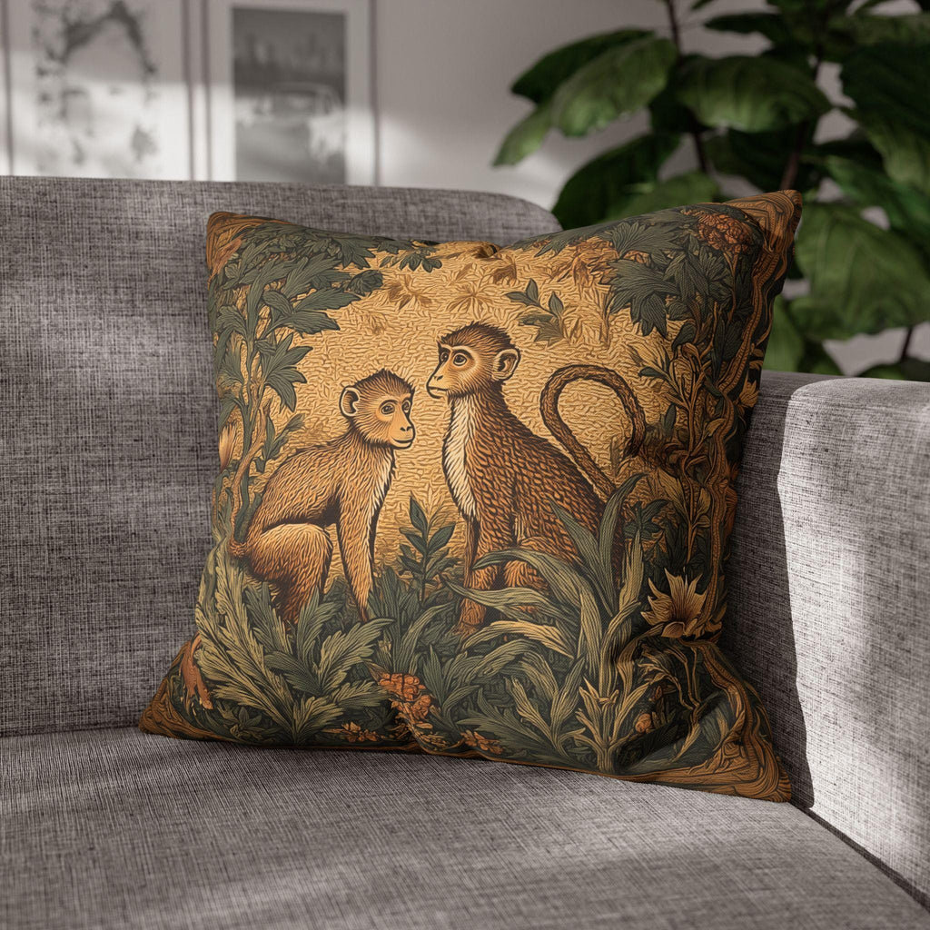 William Morris Style Throw Pillow Cover:  Monkey Jungle Botanical Design