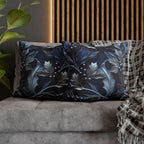 Elegant Silver & Blue Holly Leaf Christmas Pillow Cover - Moody Contemporary Holiday Decor