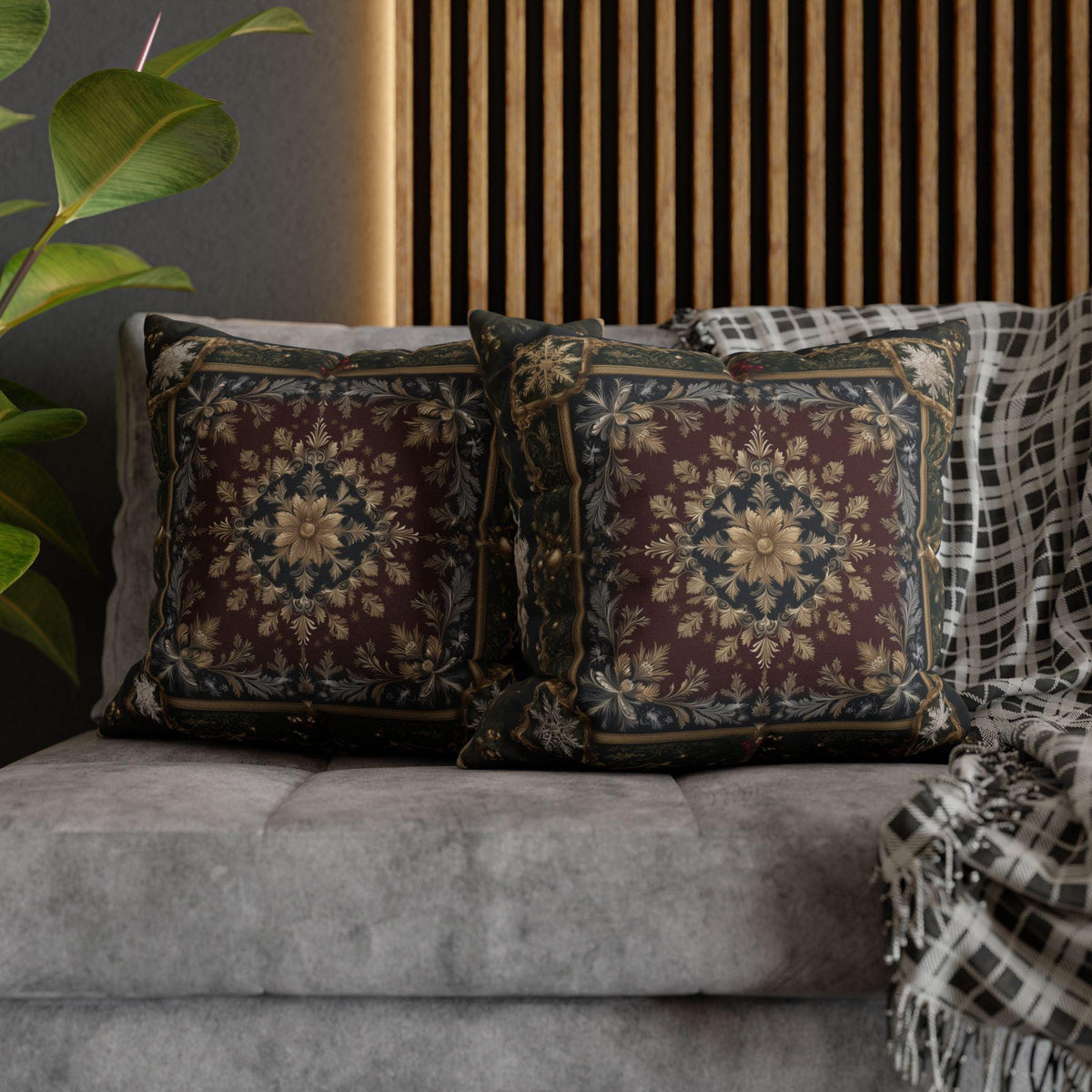 Baroque Christmas Pillow Cover: Burgundy Gold Navy Ornate Winter Damask, Traditional Holiday Decor