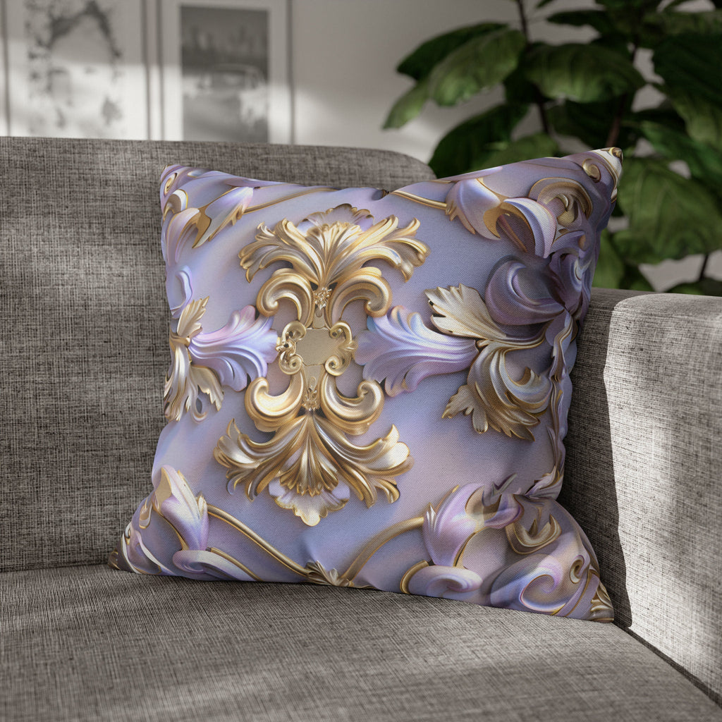 Lavender Rococo Pillow Cover: Gold & White Scrollwork French Elegance Accent Cushion Case