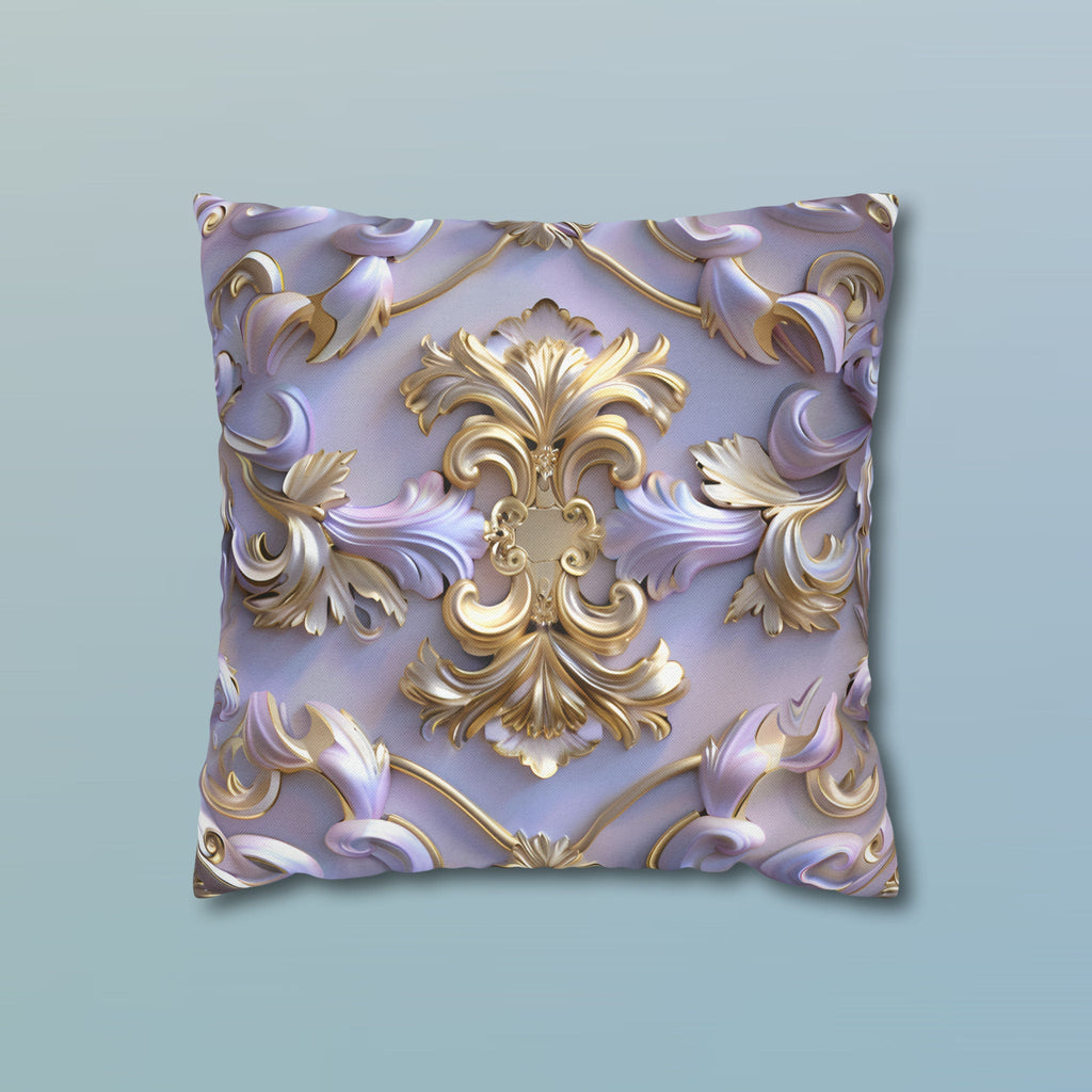 Lavender Rococo Pillow Cover: Gold & White Scrollwork French Elegance Accent Cushion Case
