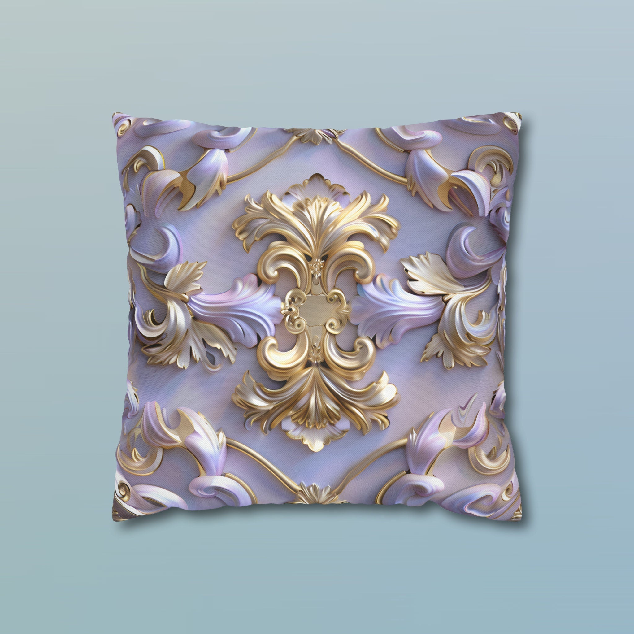 Lavender Rococo Pillow Cover: Gold & White Scrollwork French Elegance Accent Cushion Case