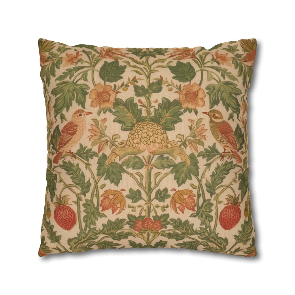 William Morris Strawberry Thief inspired Pillow Cover: Sage Terracotta Cream Pillowcase