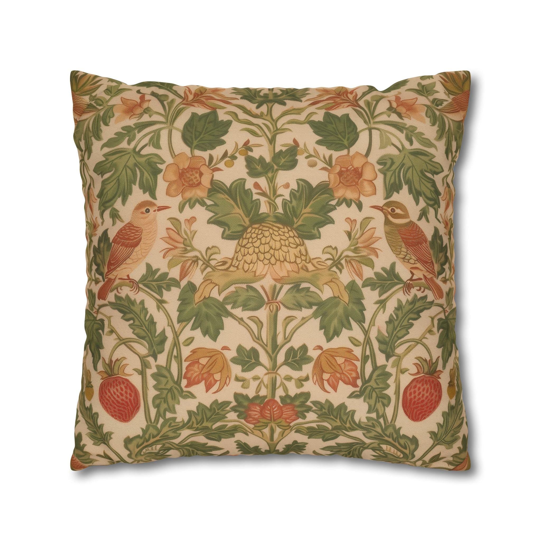 William Morris Strawberry Thief inspired Pillow Cover: Sage Terracotta Cream Pillowcase