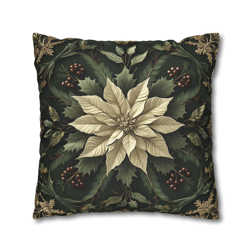 Festive Poinsettia Square Pillow Cover: Elegant Christmas Home Decor for Winter Comfort