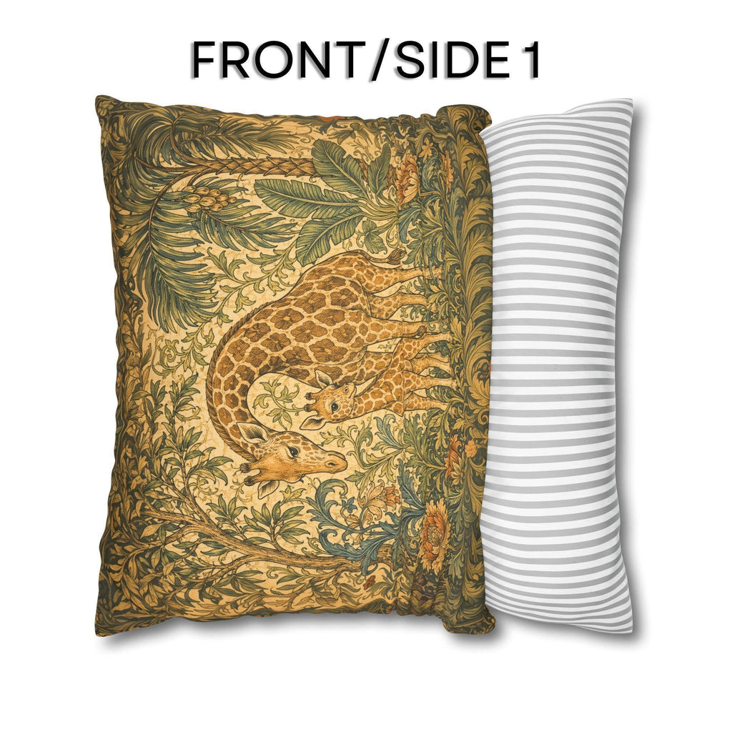William Morris Style Throw Pillow Cover:  Giraffe Jungle Botanical Design