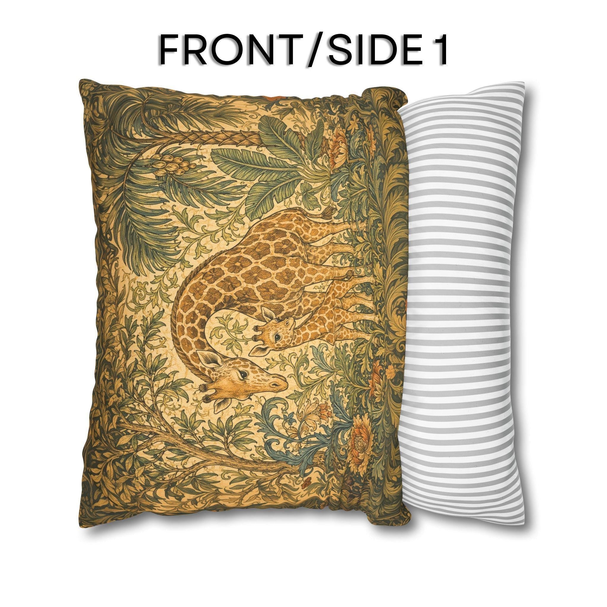 William Morris Style Throw Pillow Cover:  Giraffe Jungle Botanical Design