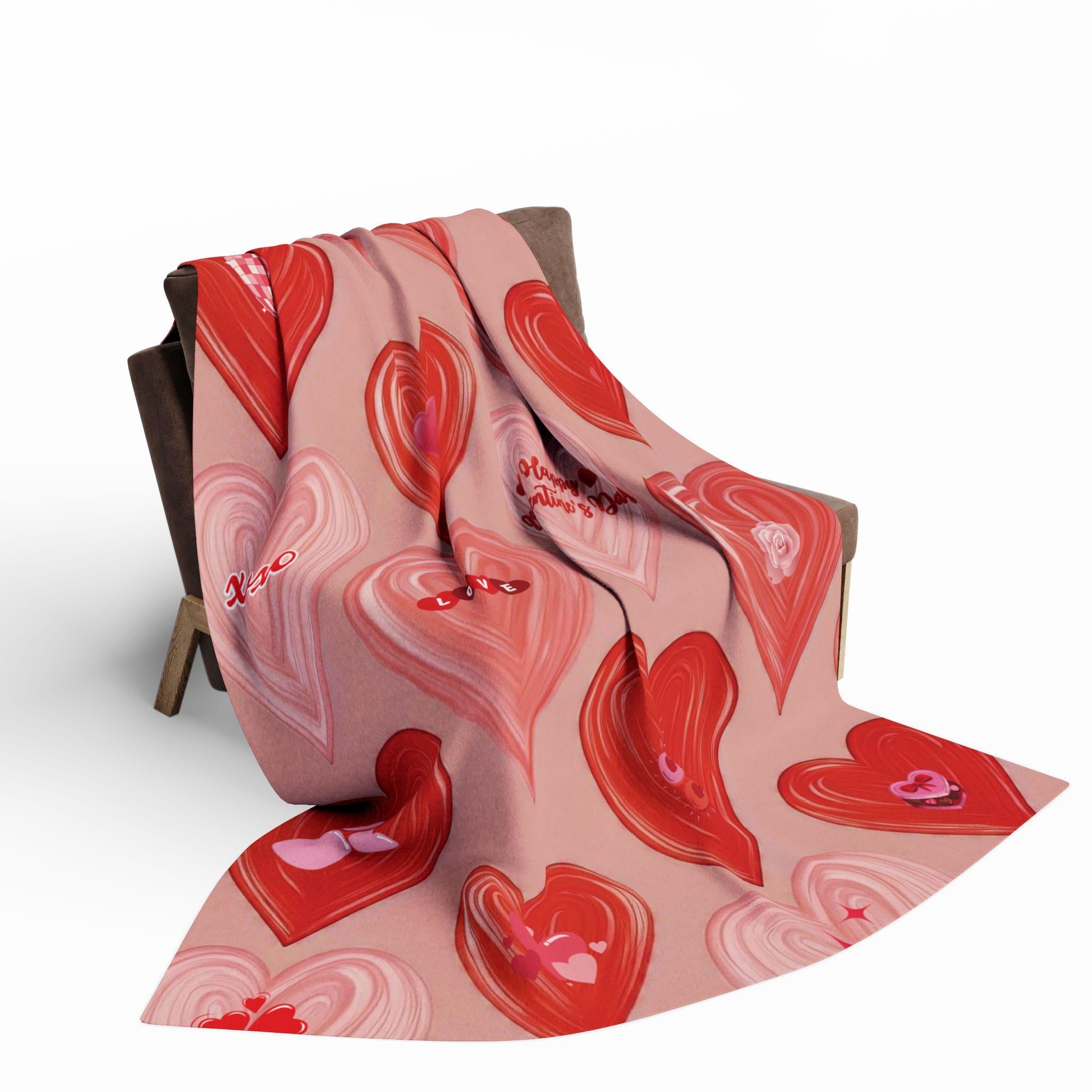 Romantic Valentine's Day Fleece Blanket: Cozy Heart & Cupid Design Throw for Love Season