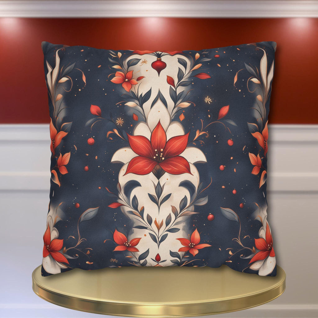 Fleur de Lis Poinsettia Pillow Cover, Holiday Floral on Navy