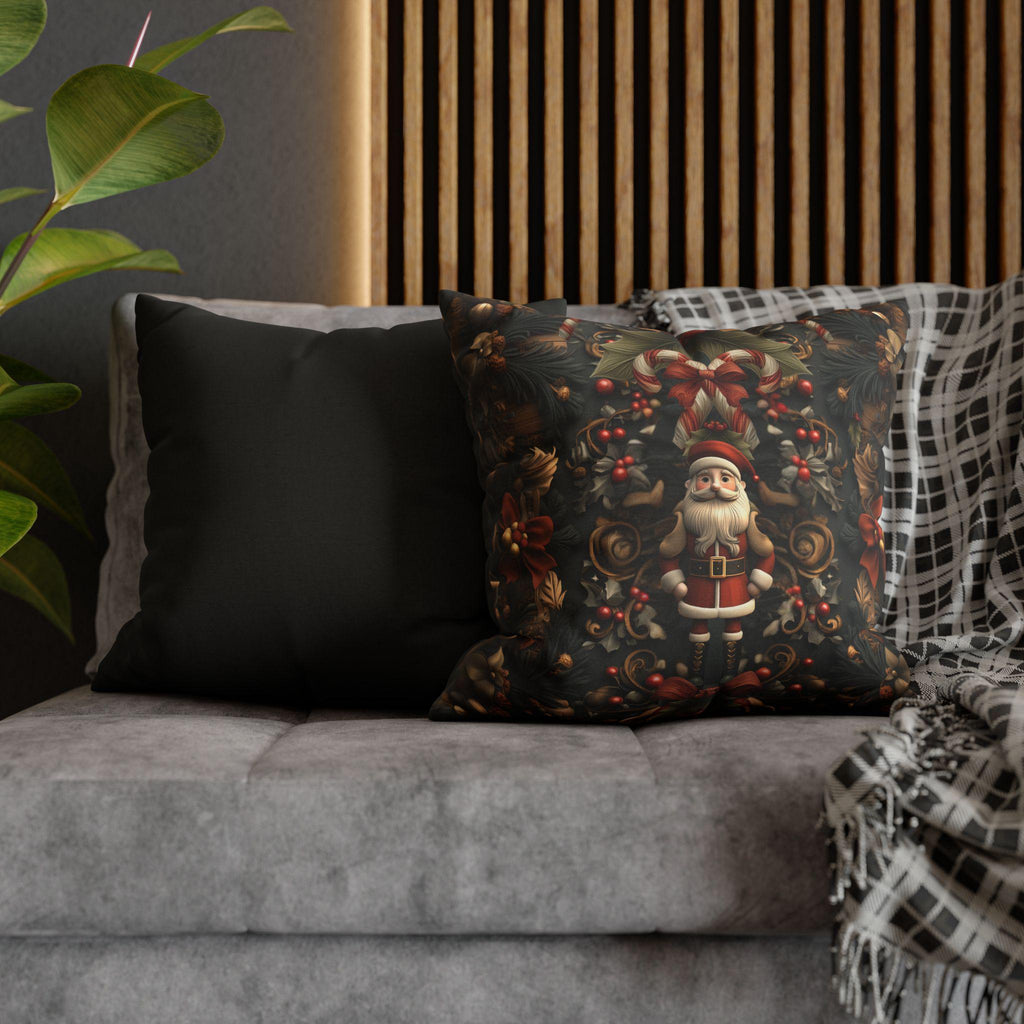 William Morris Inspired Christmas Pillow Cover: Nutcracker Santa Dark Vintage Style Holiday Accent