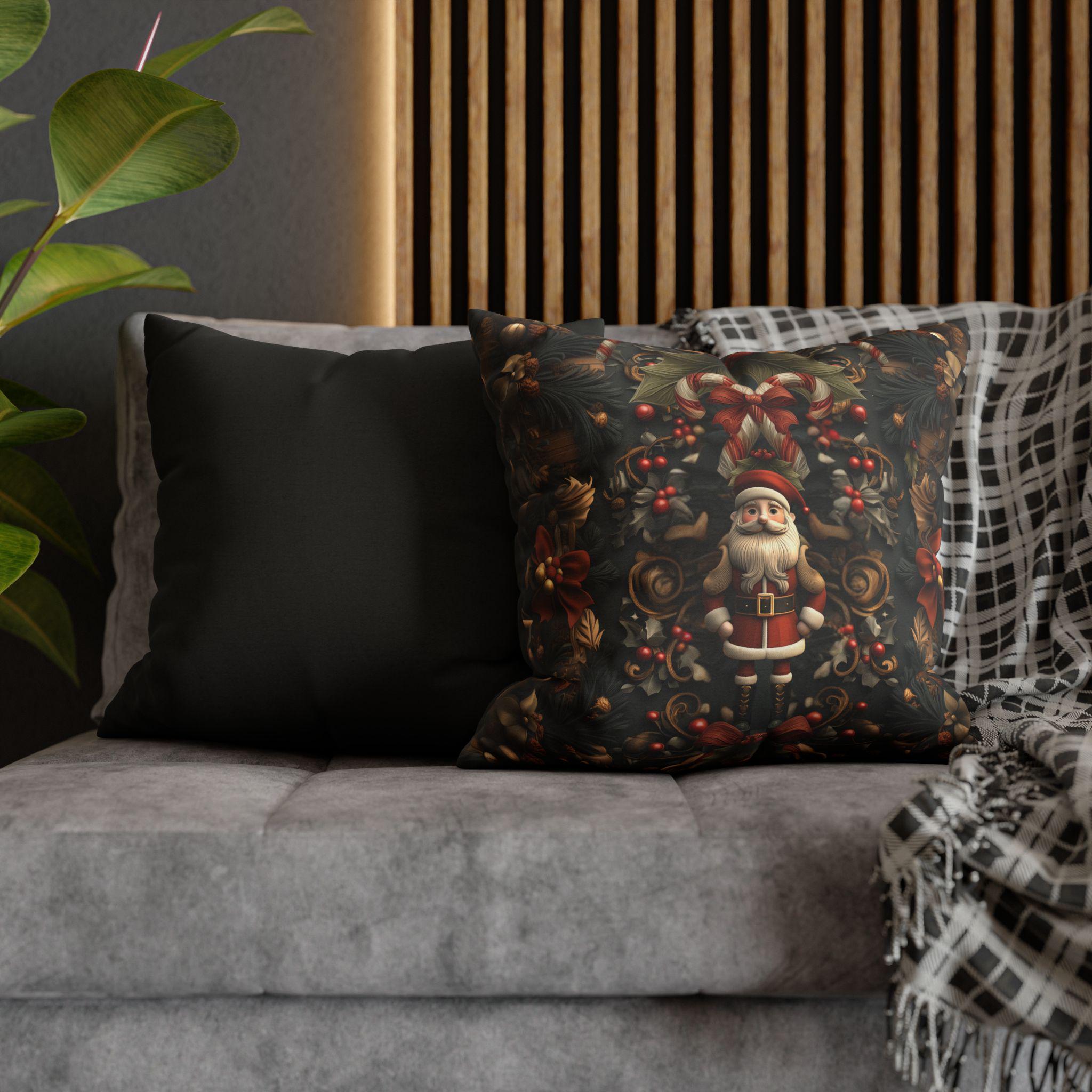William Morris Inspired Christmas Pillow Cover: Nutcracker Santa Dark Vintage Style Holiday Accent
