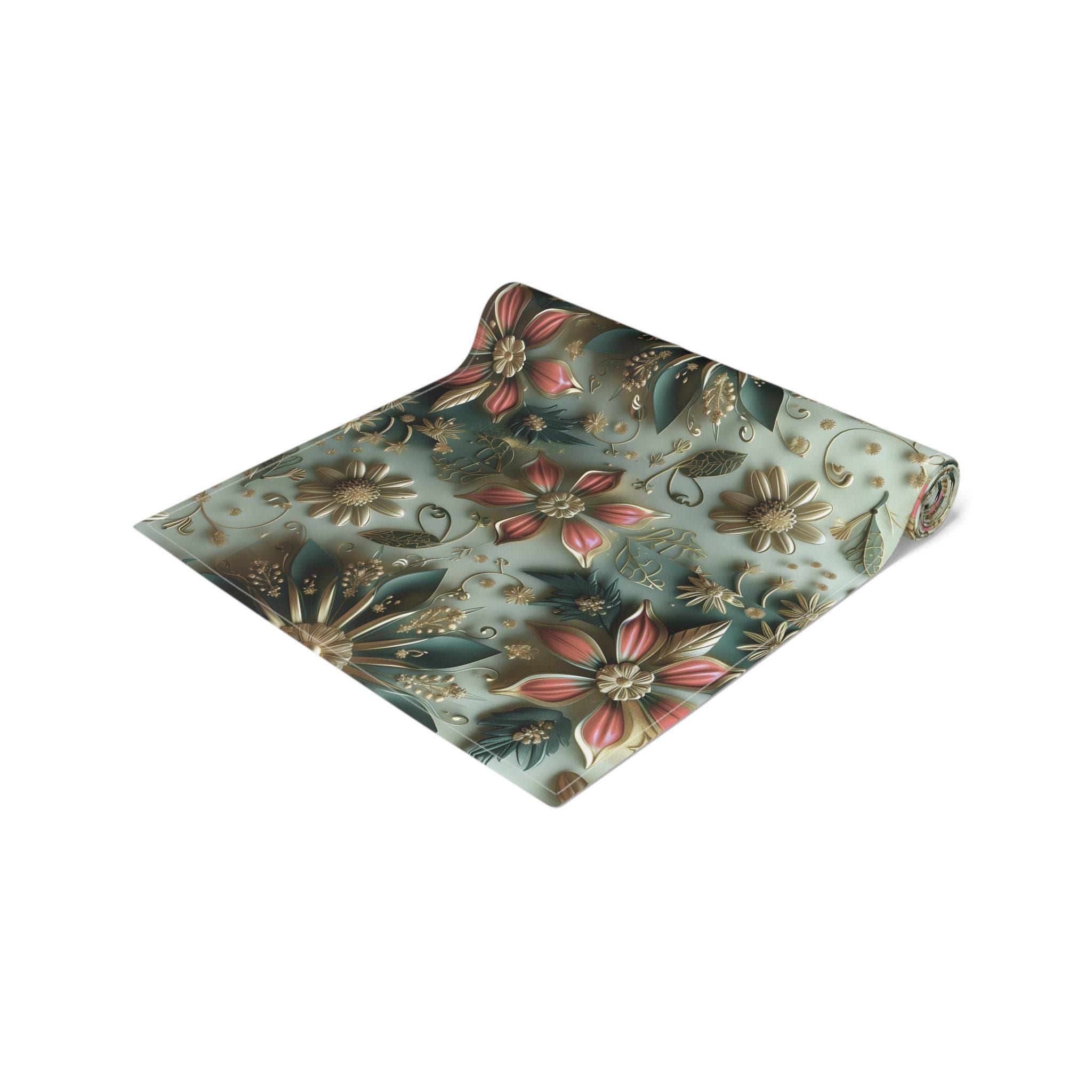 Elegant Christmas Table Runner: Snowflake & Poinsettia Holiday Decor