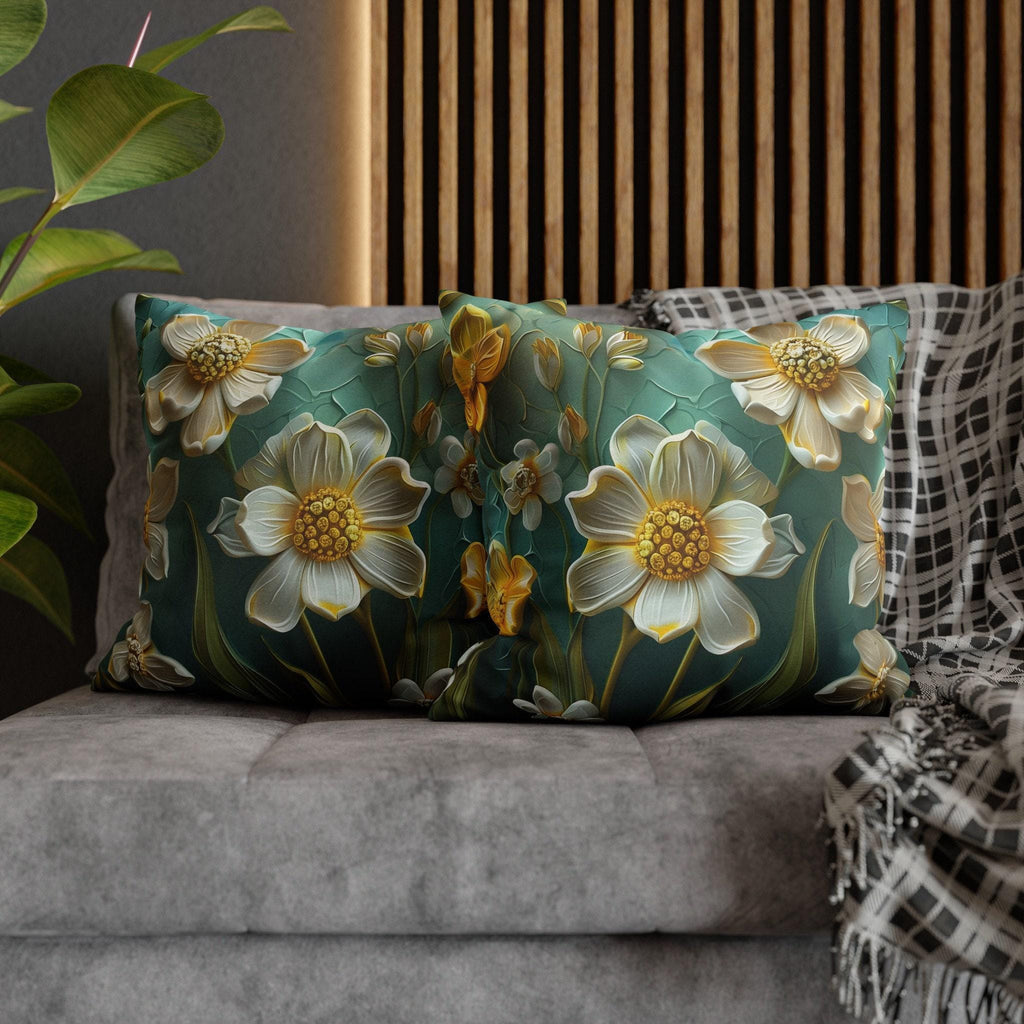 Teal Floral Pillow Cover: Clementine Botanical Garden Accent Cushion