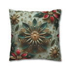 Elegant Christmas Pillow Cover: Snowflake, Poinsettias, Gold Details