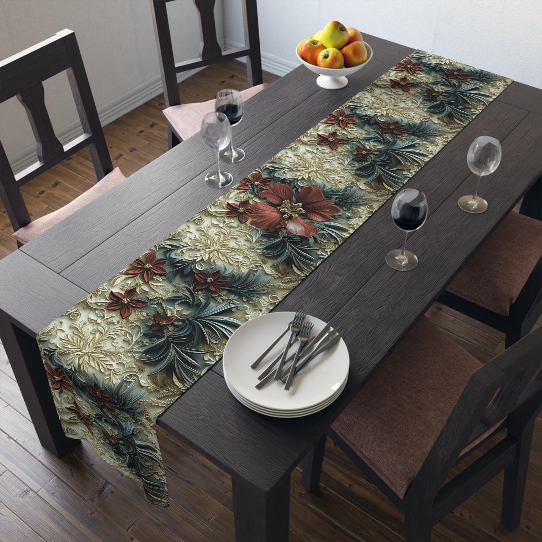 Poinsettia Table Runner: Holiday Cotton Dining Decor