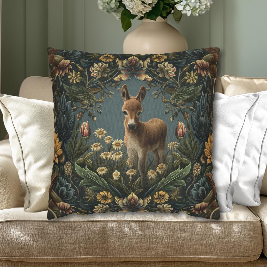 Donkey Pillow Cover:  William Morris Inspired Botanical Daisies Meadow