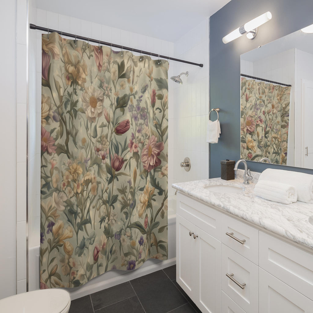 William Morris Botanical Shower Curtain: Vintage-Inspired Floral Tapestry in Soft Earthy Tones