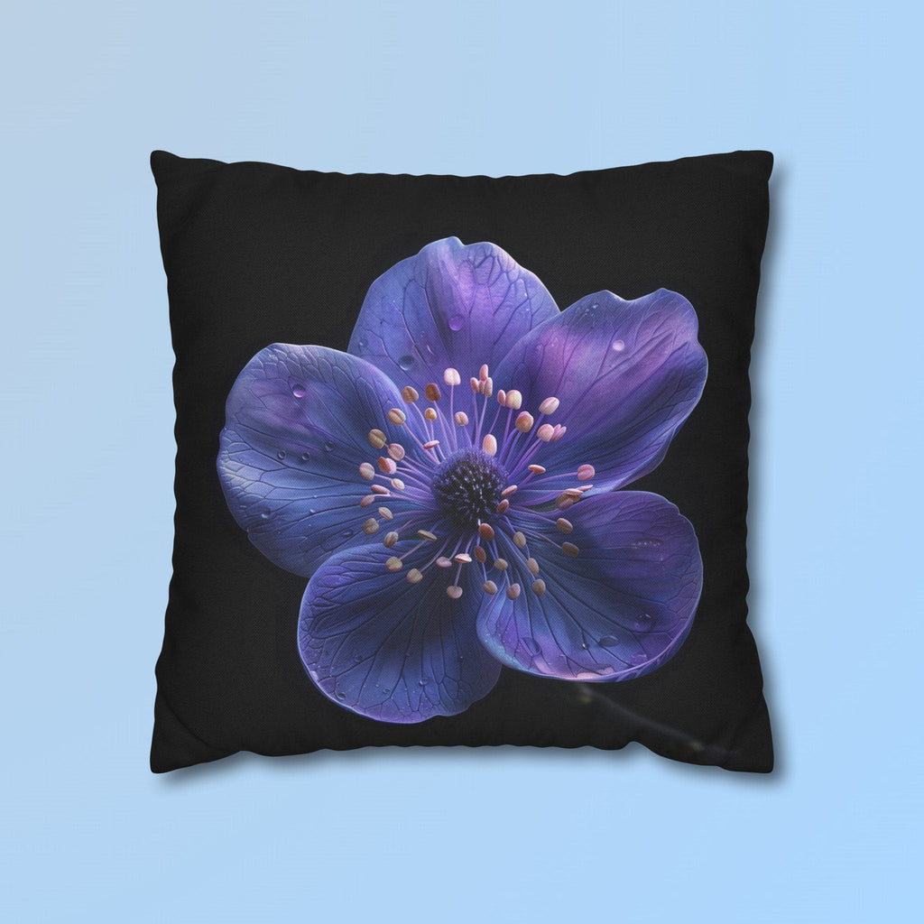 Purple Anemone Floral Pillow Cover, Vivid Flower on Black
