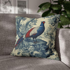 French Country Blue Pheasant Pillow Cover: Vintage Toile Bird and Botanical Design