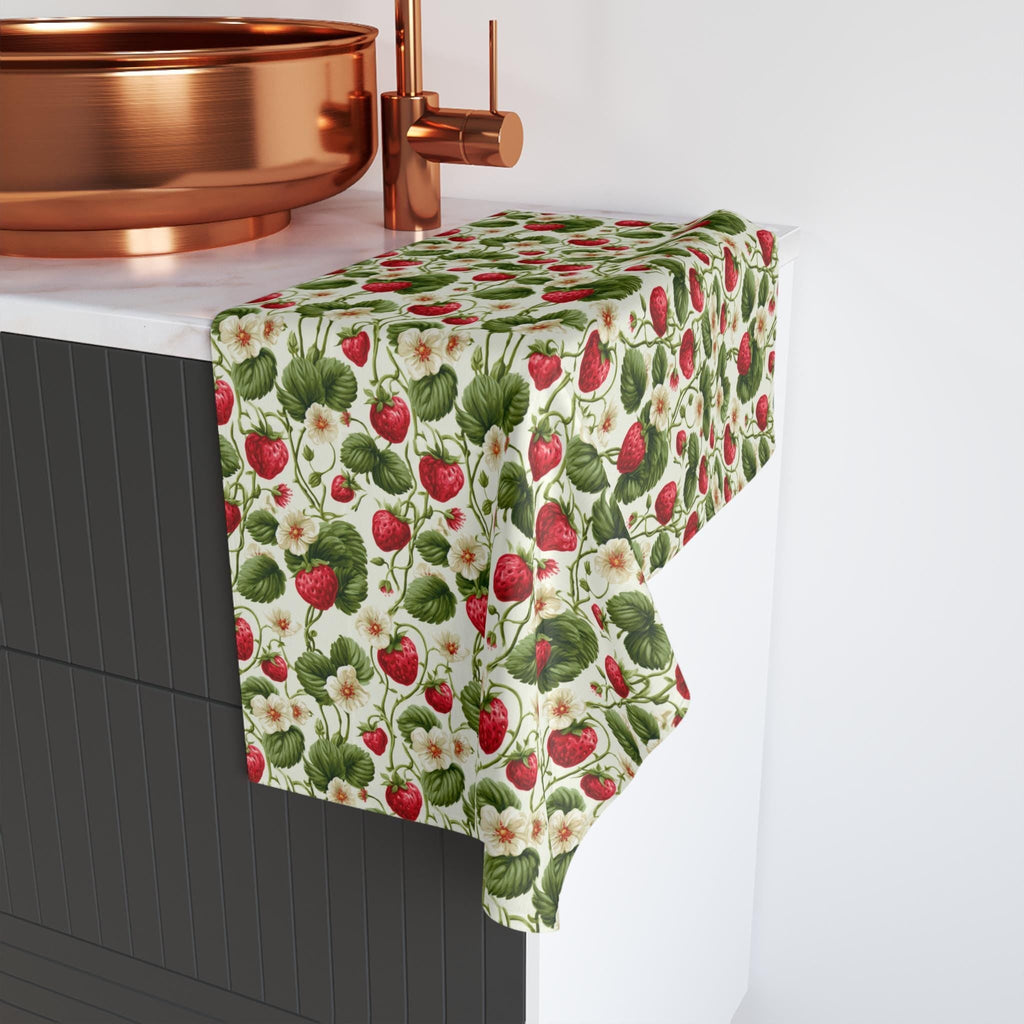 Wild Strawberry  Hand Towel: Botanical Summer Decor for Bath or Kitchen