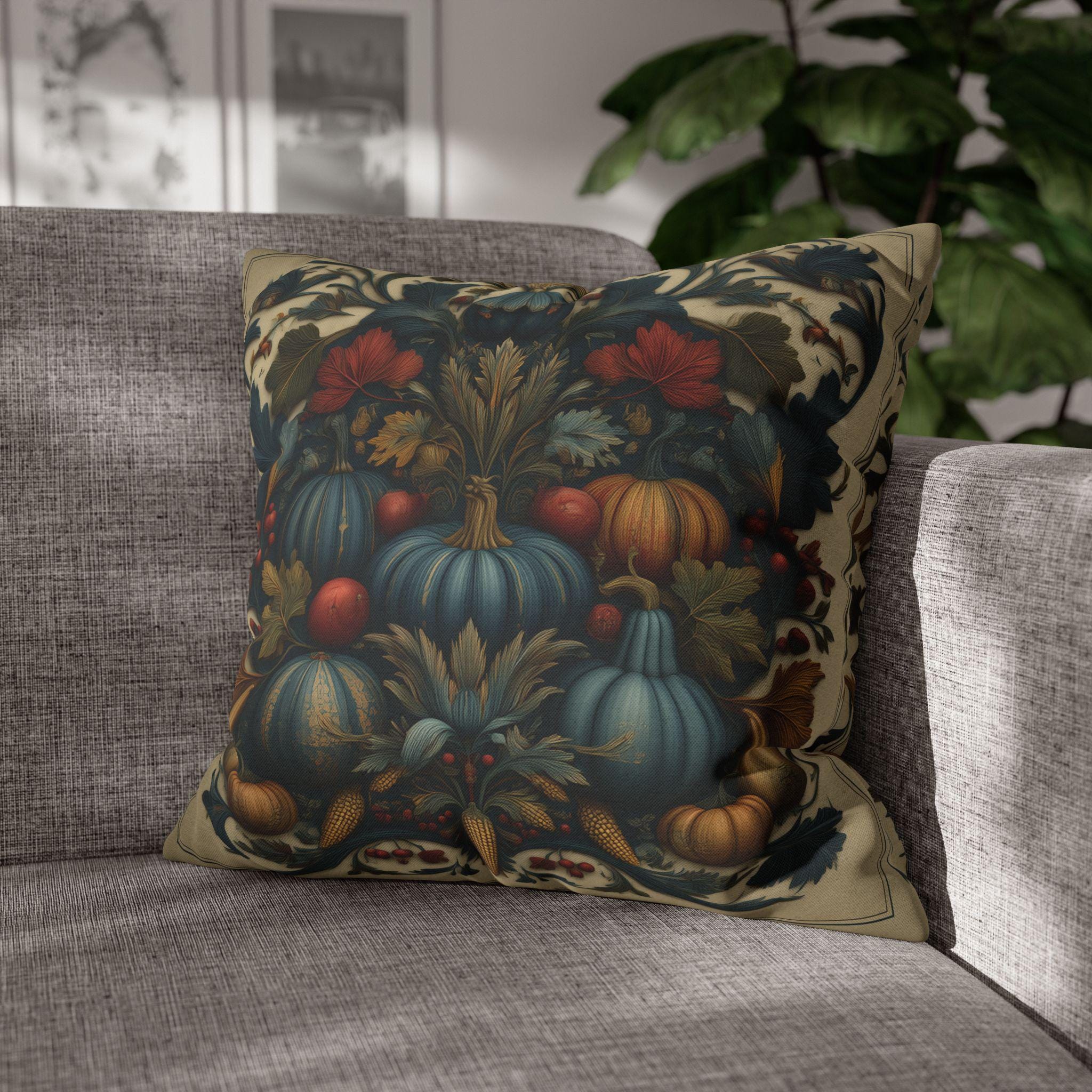 William Morris Autumn Pillow Cover: Slate Blue Cranberry Tapestry