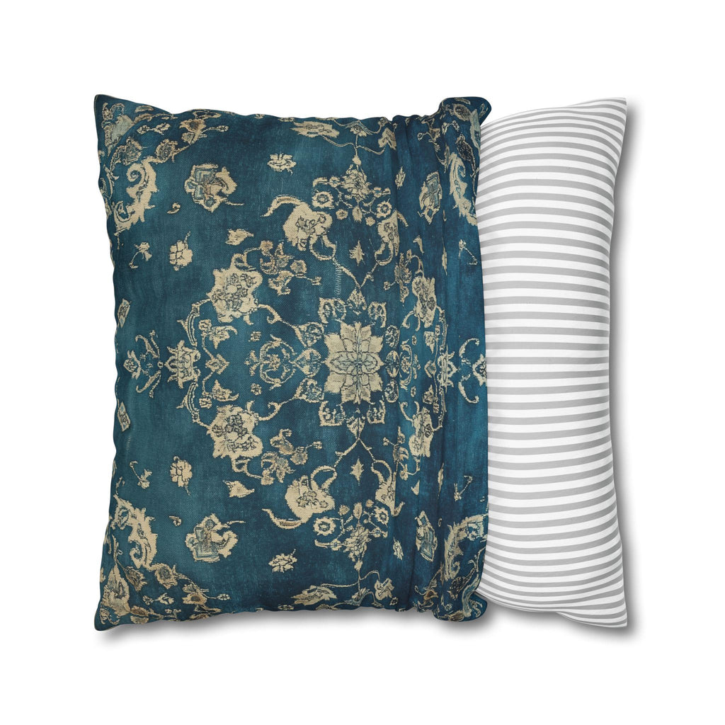 Vintage Teal Medallion Pillow Cover: Persian Rug Print Cushion