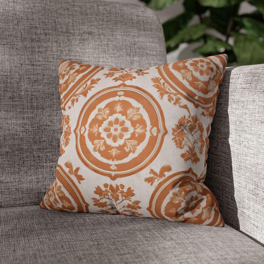 French Country Damask Pillow Cover: Terracotta Rust Vintage Style Farmhouse Accent