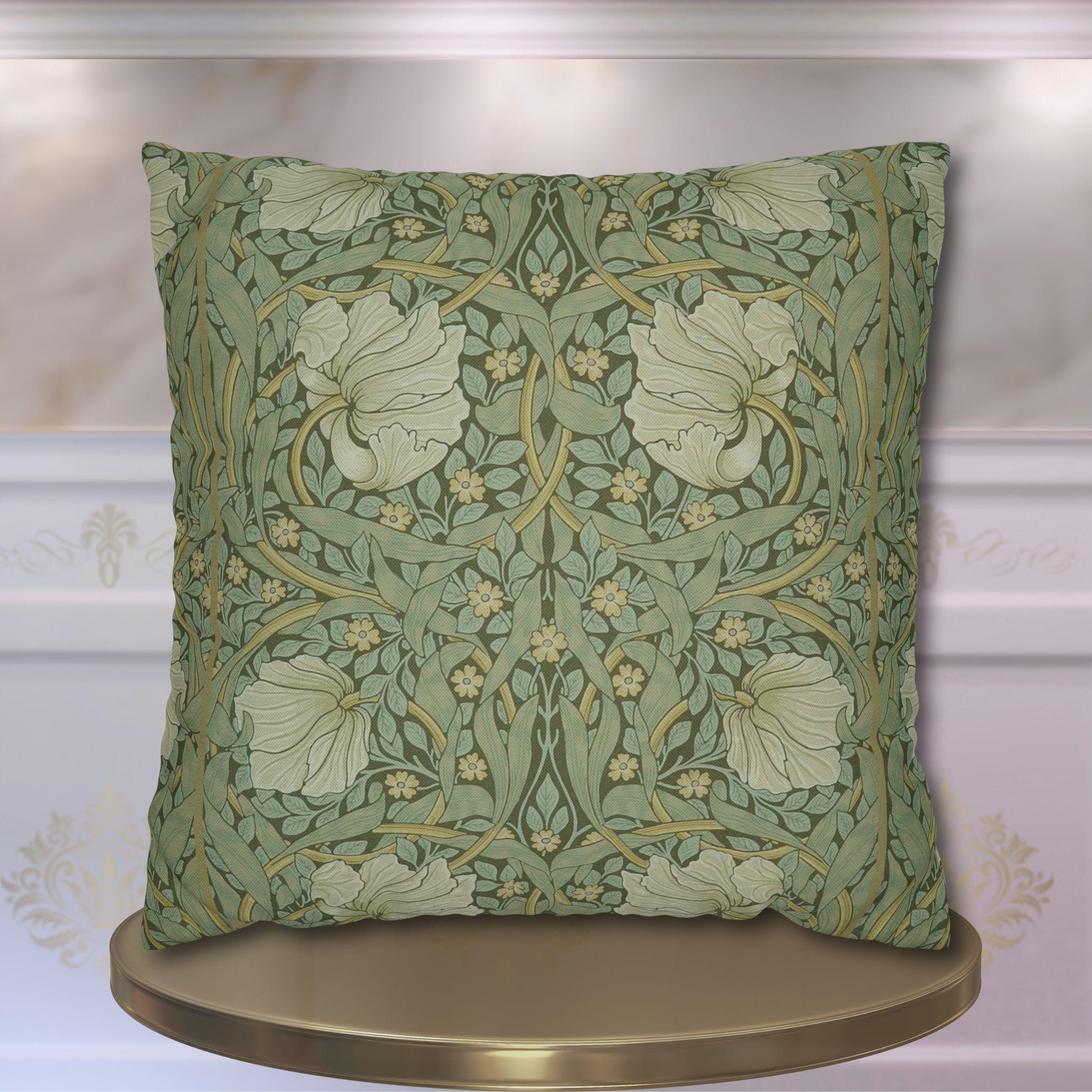 William Morris Pimpernel Pillow Cover: Vintage Wallpaper-Inspired Botanical, Green Art Nouveau Decor