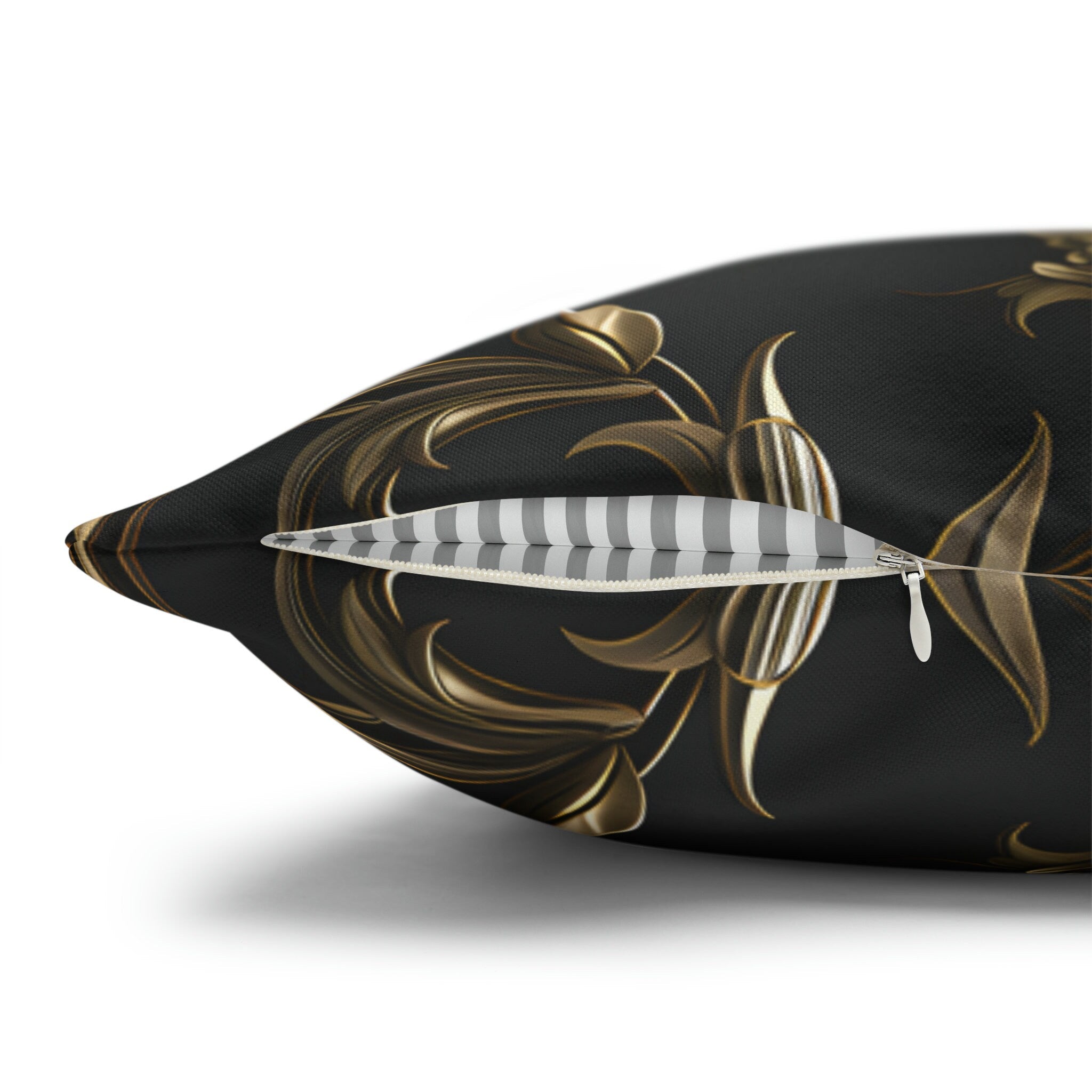 Luxurious Italian Baroque Pillow Cover: Golden Floral on Charcoal for Elegant Home Decor