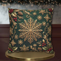 Emerald Green Holiday Pillow Cover: Brushed Gold Snowflake, Jewel Tone Christmas Urban Decor
