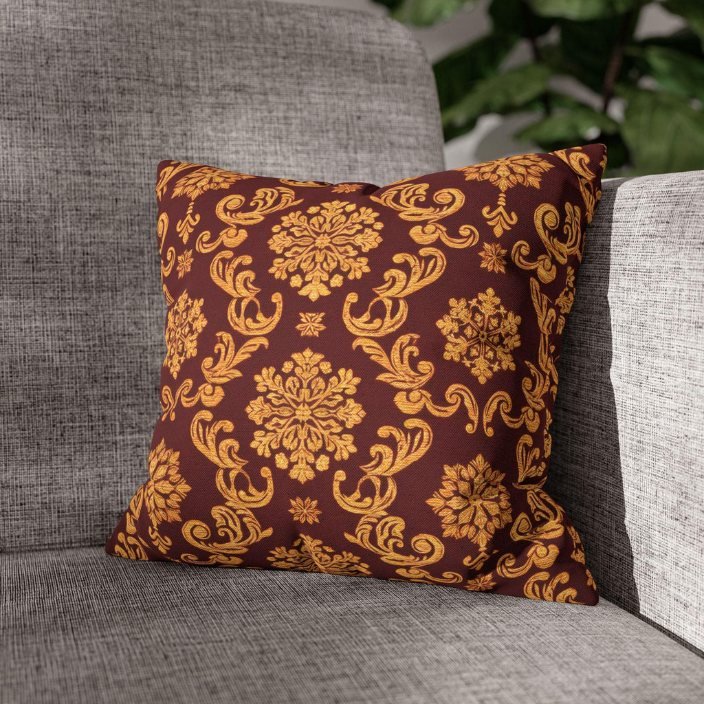 Elegant Golden Snowflake Pillow Cover: Deep Red Regal Holiday Accent