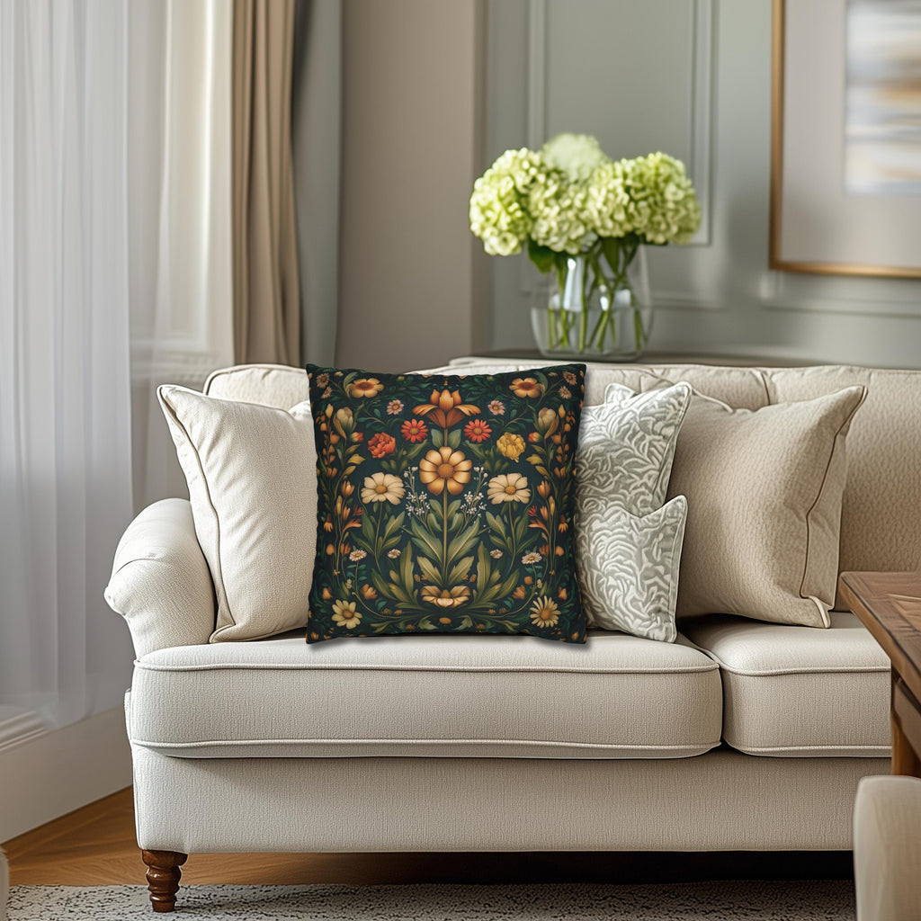 William Morris Throw Pillow Cover - Muted Coral and Leafy Green Florals