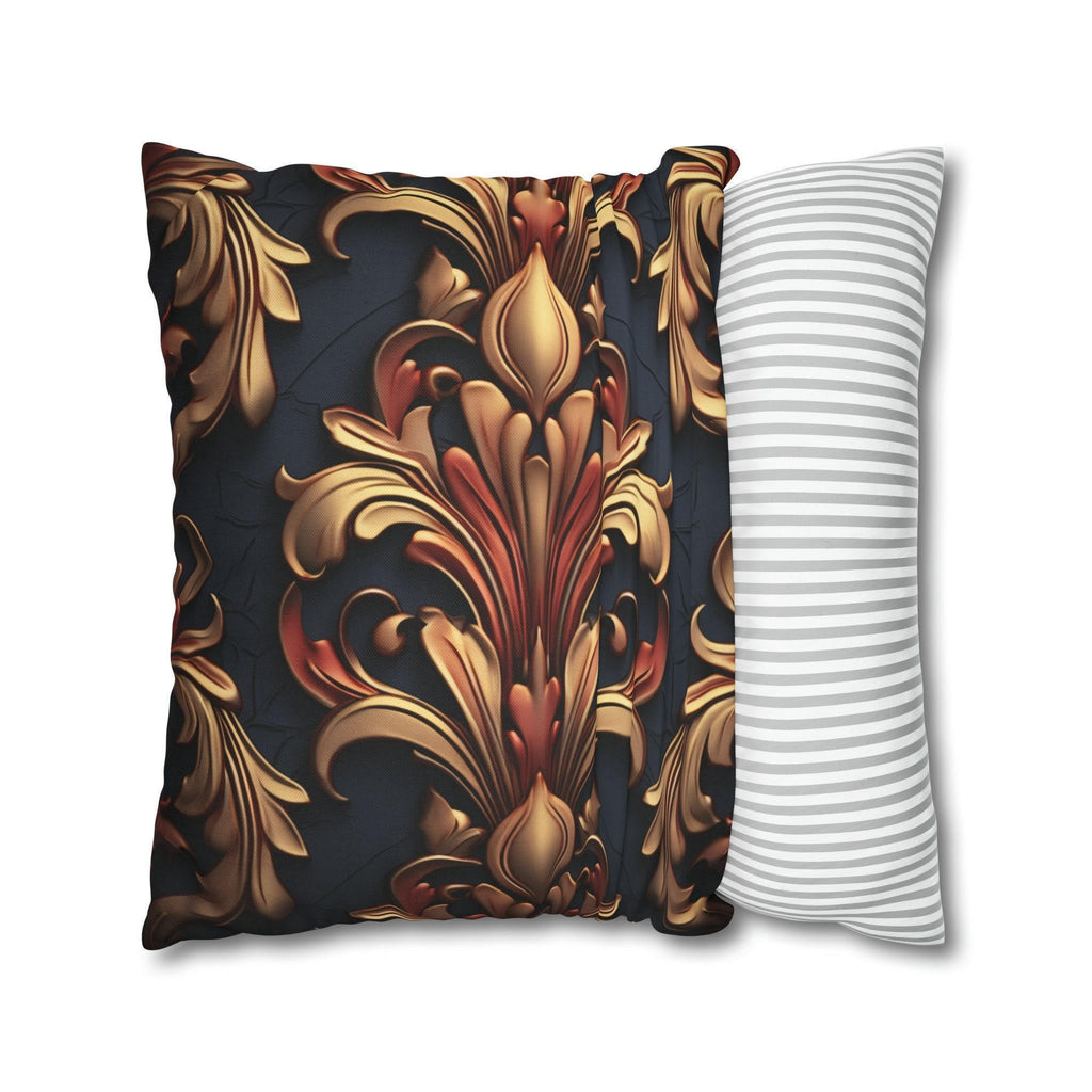 Baroque Fleur-de-Lis Pillow Cover: Gold & Burgundy Floral Design