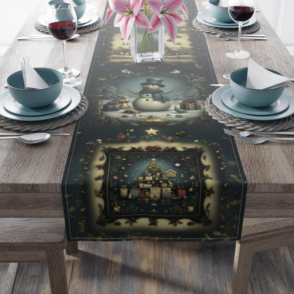 Christmas Vintage Style Table  Runner: Nostalgia Storybook Holiday Scene Collage