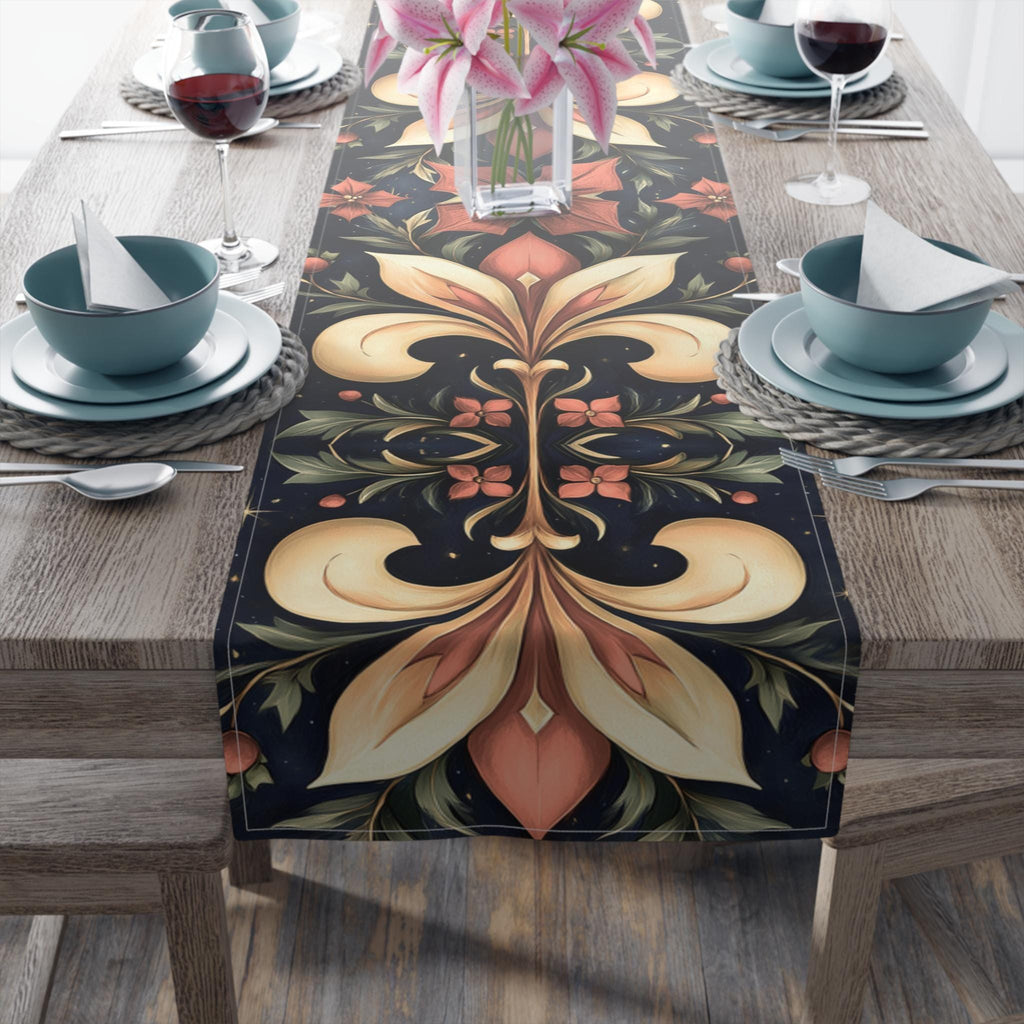 Holiday Fleur-de-lis Table Runner, Red Gold Christmas Decor