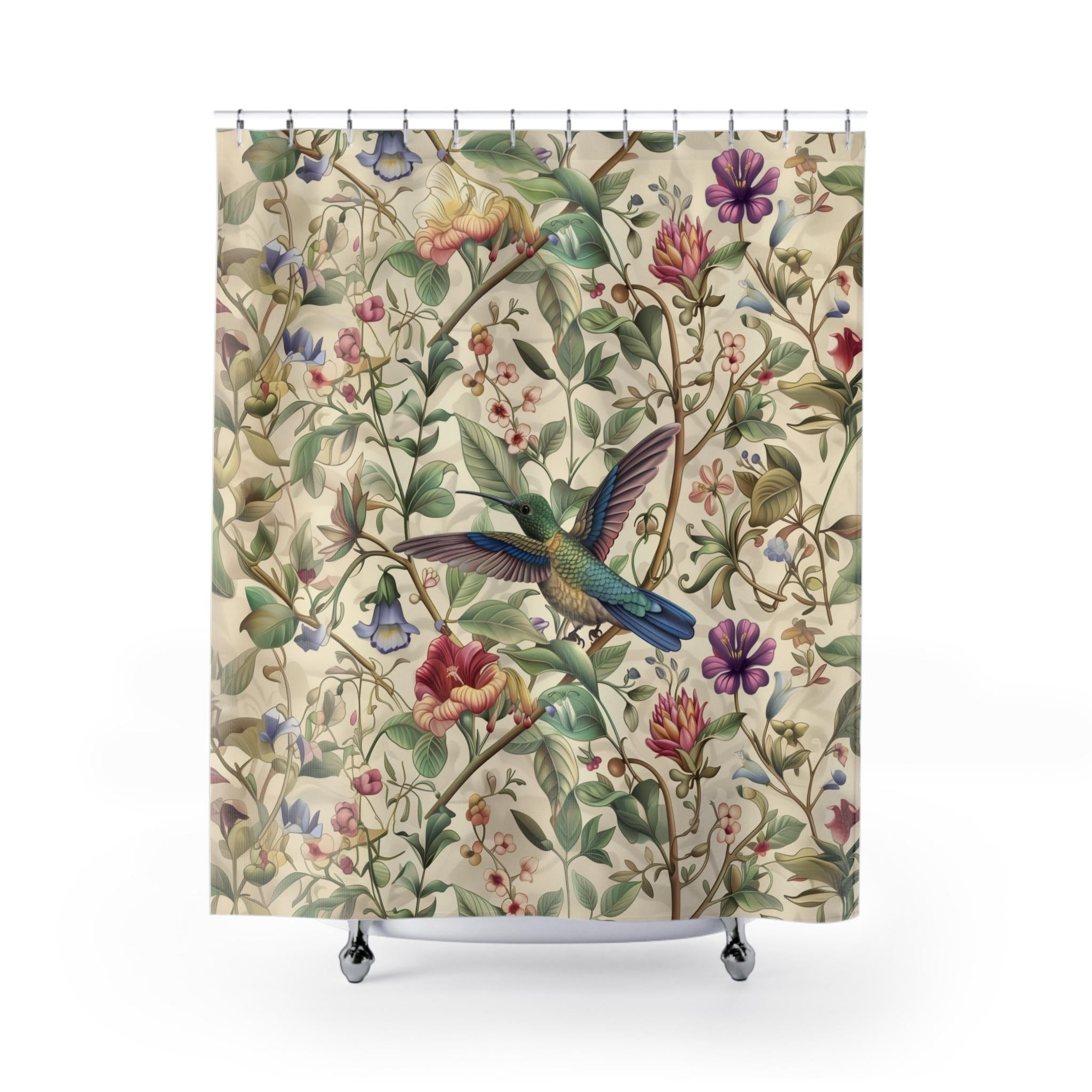 William Morris Hummingbird Botanical Shower Curtain: Vintage Style Floral Cream Bathroom Decor