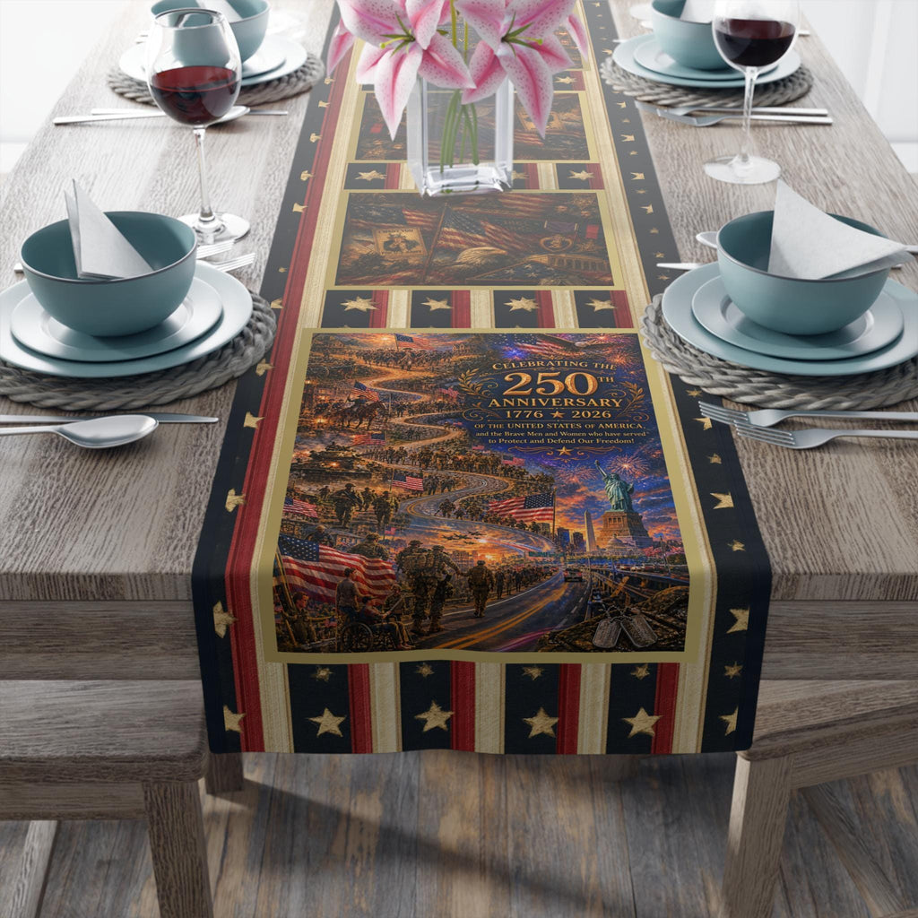 Patriotic Table Runner: Celebrating America's 250th Anniversary and Military Veterans