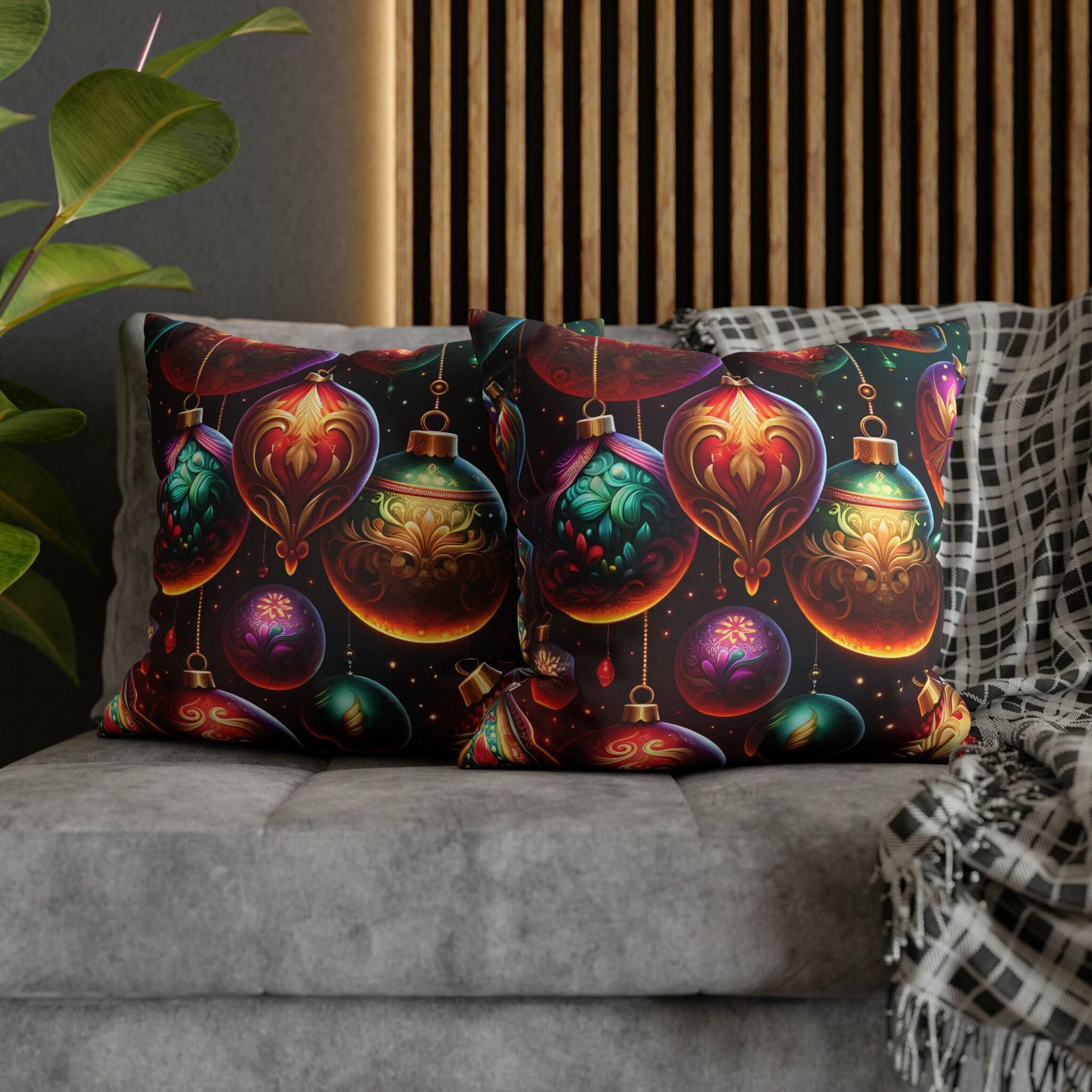 3D Christmas Ornaments Pillow Cover Bold Colorful Festive Cushion Case  Detailed Holiday Decor