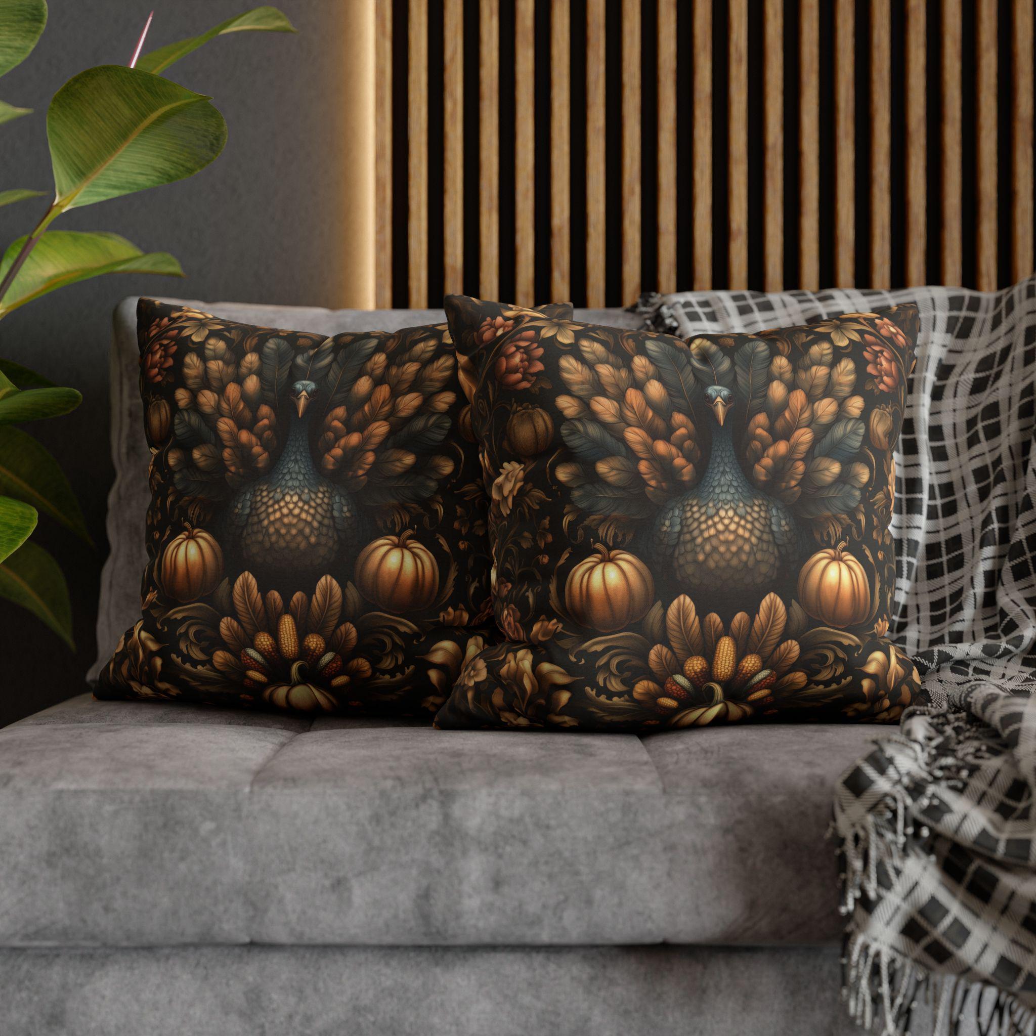 Fall Harvest Turkey Pillow Cover:  William Morris Inspired Botanical Autumn Accent