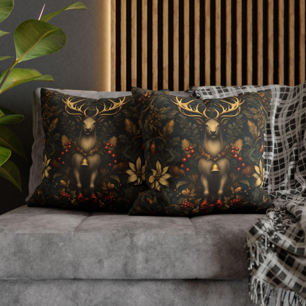 Reindeer Christmas Pillow Cover: William Morris Inspired Botanical Holiday Accent