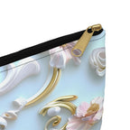 Rococo Zipper Pouch: Golden Scrollwork, Pink Flowers, Coquette Accessory