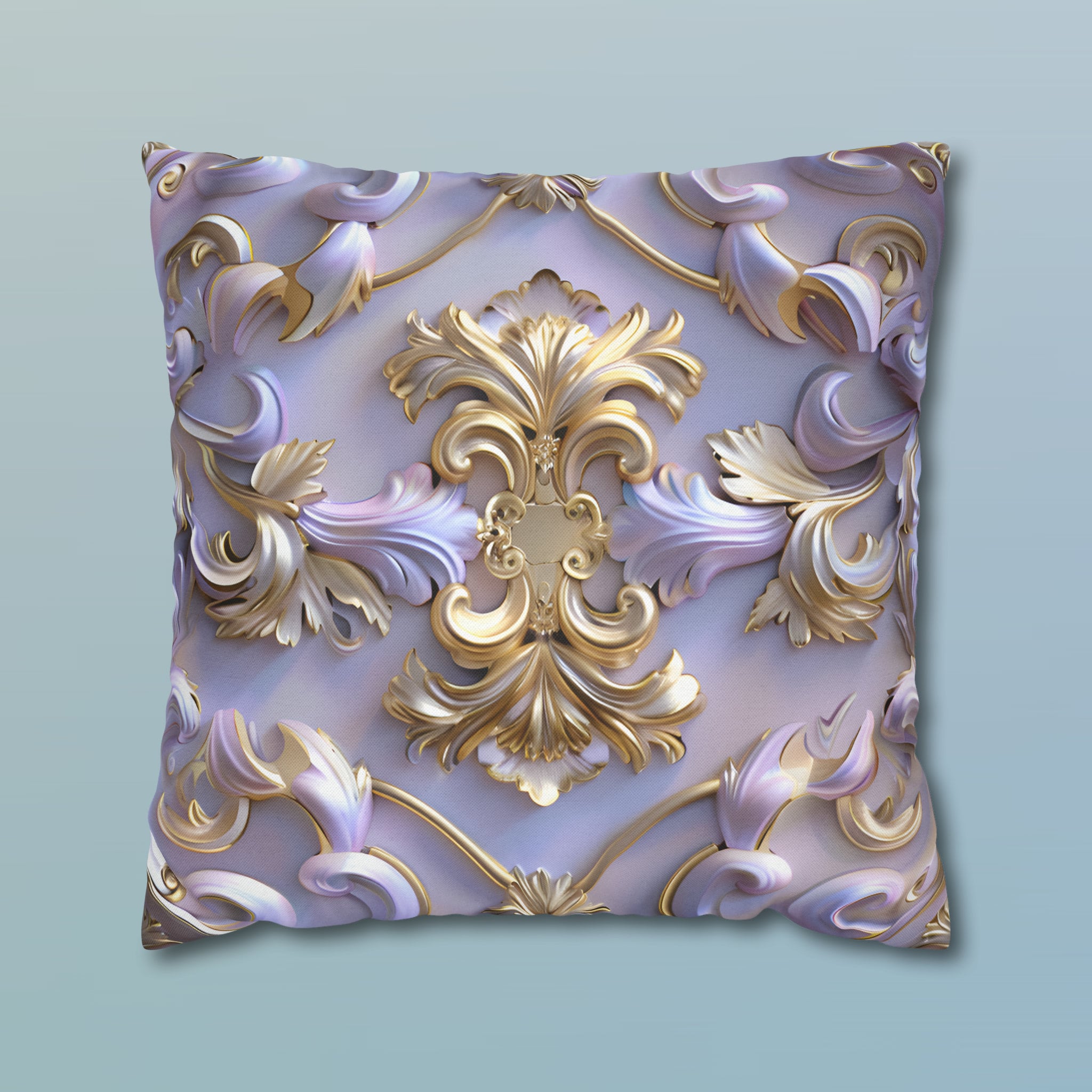 Lavender Rococo Pillow Cover: Gold & White Scrollwork French Elegance Accent Cushion Case