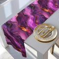 Abstract Plum Table Runner: Waves of Amethyst with Copper Fire Colored Accents