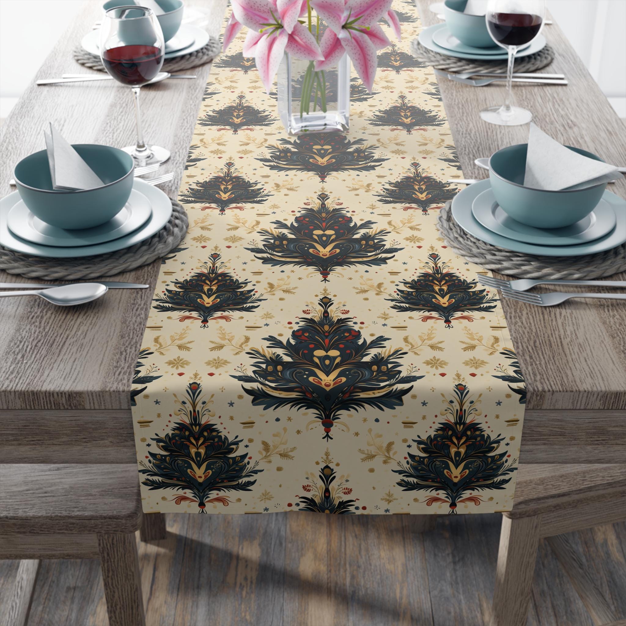 William Morris Christmas Tree Table Runner, Vintage Holiday Decor