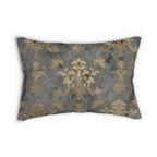 Muted Gold Floral Damask Lumbar Pillow - Classic Elegance for Modern Grey Living Room Decor