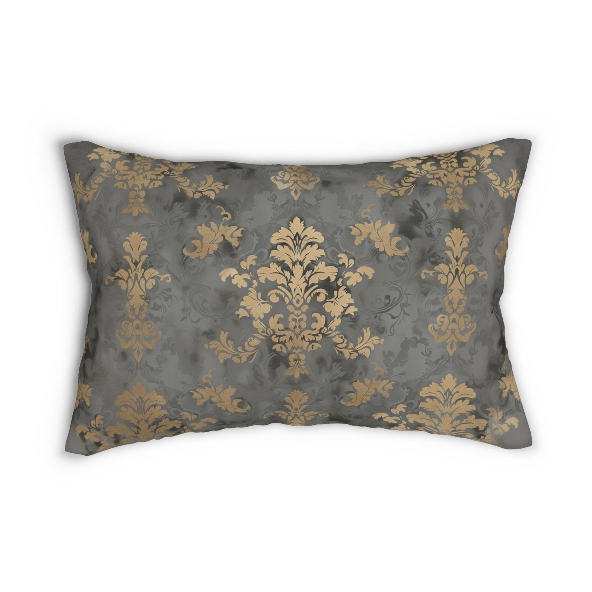 Muted Gold Floral Damask Lumbar Pillow - Classic Elegance for Modern Grey Living Room Decor