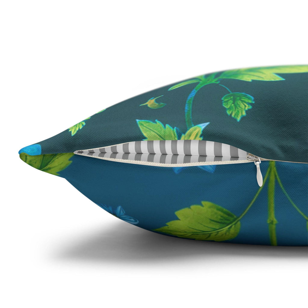 Reversible William Morris Pillow Cover: Teal & Aqua Floral Botanical Design